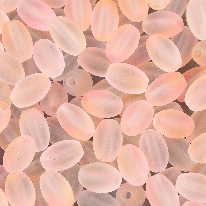 Margele de sticla frosted in doua culori, ovale 6,5x4-4,5mm - peach puff (10 grame)