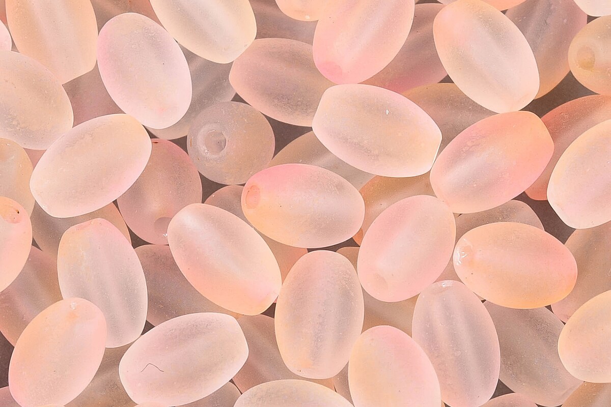 Margele de sticla frosted in doua culori, ovale 6,5x4-4,5mm - peach puff (10 grame)