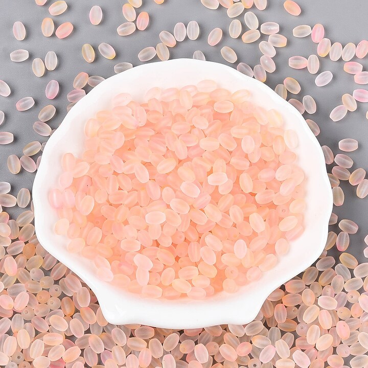 Margele de sticla frosted in doua culori, ovale 6,5x4-4,5mm - peach puff (10 grame)