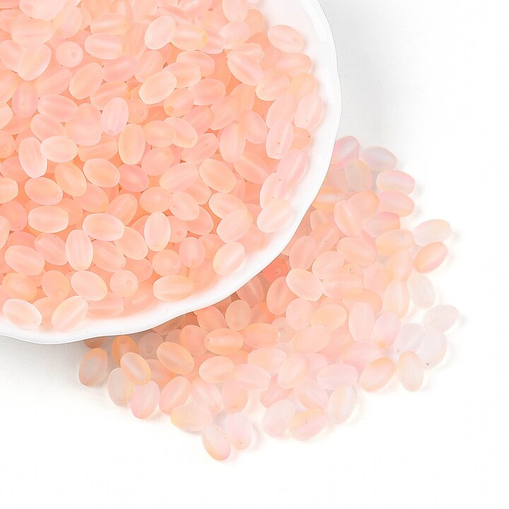 Margele de sticla frosted in doua culori, ovale 6,5x4-4,5mm - peach puff (10 grame)