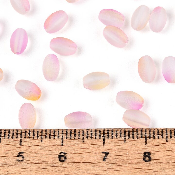Margele de sticla frosted in doua culori, ovale 6,5x4-4,5mm - pink (10 grame)