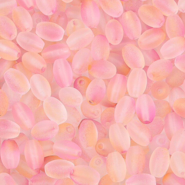 Margele de sticla frosted in doua culori, ovale 6,5x4-4,5mm - pink (10 grame)