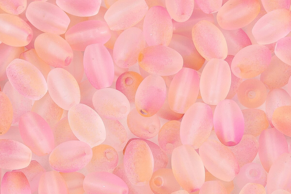 Margele de sticla frosted in doua culori, ovale 6,5x4-4,5mm - pink (10 grame)