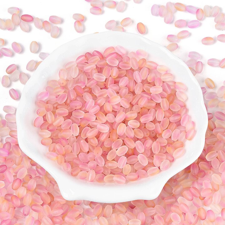 Margele de sticla frosted in doua culori, ovale 6,5x4-4,5mm - pink (10 grame)
