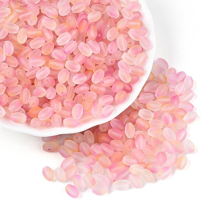 Margele de sticla frosted in doua culori, ovale 6,5x4-4,5mm - pink (10 grame)