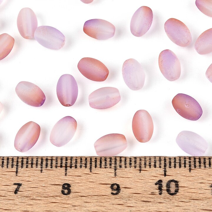 Margele de sticla frosted in doua culori, ovale 6,5x4-4,5mm - pale violet red (10 grame)