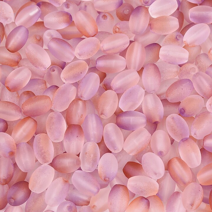 Margele de sticla frosted in doua culori, ovale 6,5x4-4,5mm - pale violet red (10 grame)