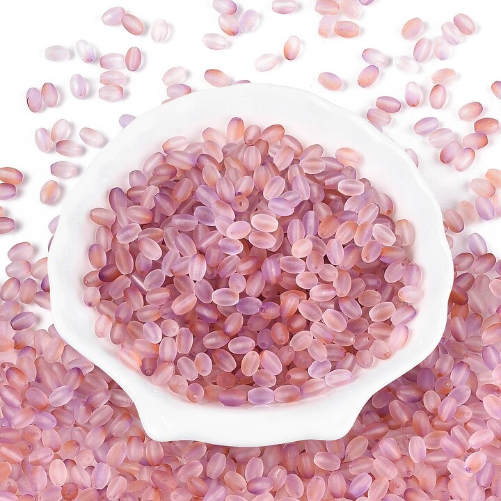 Margele de sticla frosted in doua culori, ovale 6,5x4-4,5mm - pale violet red (10 grame)