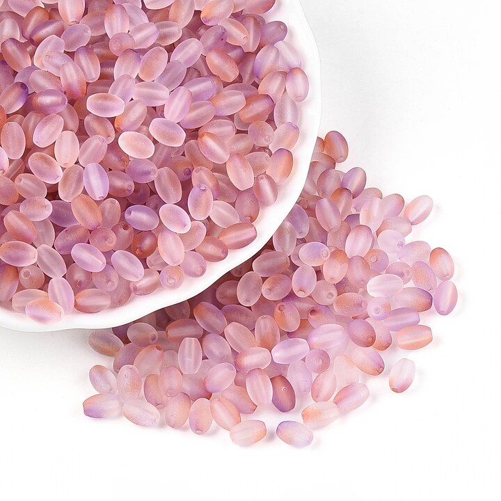 Margele de sticla frosted in doua culori, ovale 6,5x4-4,5mm - pale violet red (10 grame)