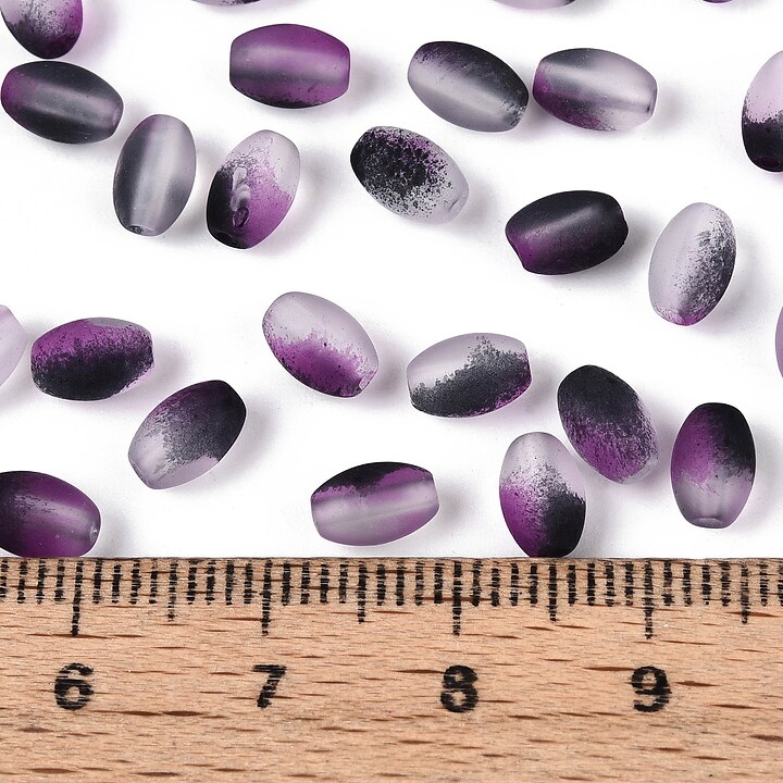 Margele de sticla frosted in doua culori, ovale 6,5x4-4,5mm - mov (10 grame)