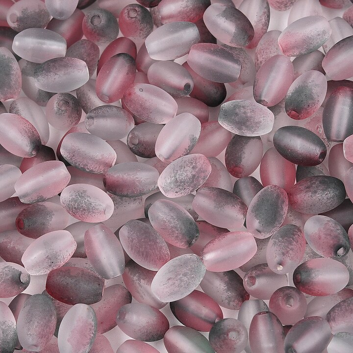 Margele de sticla frosted in doua culori, ovale 6,5x4-4,5mm - rosy brown (10 grame)