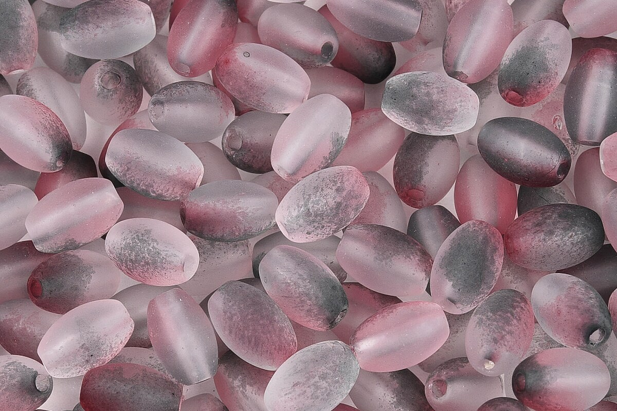 Margele de sticla frosted in doua culori, ovale 6,5x4-4,5mm - rosy brown (10 grame)