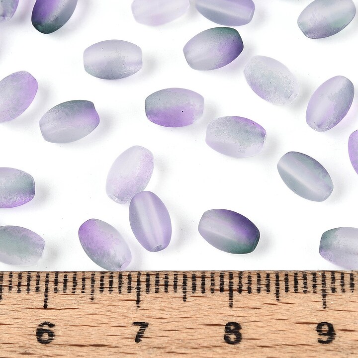 Margele de sticla frosted in doua culori, ovale 6,5x4-4,5mm - mov plum (10 grame)