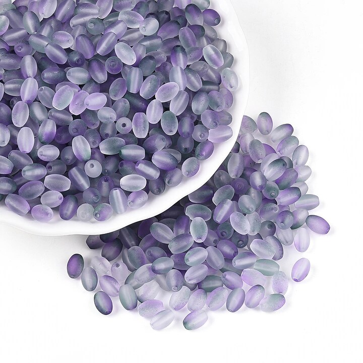 Margele de sticla frosted in doua culori, ovale 6,5x4-4,5mm - mov plum (10 grame)