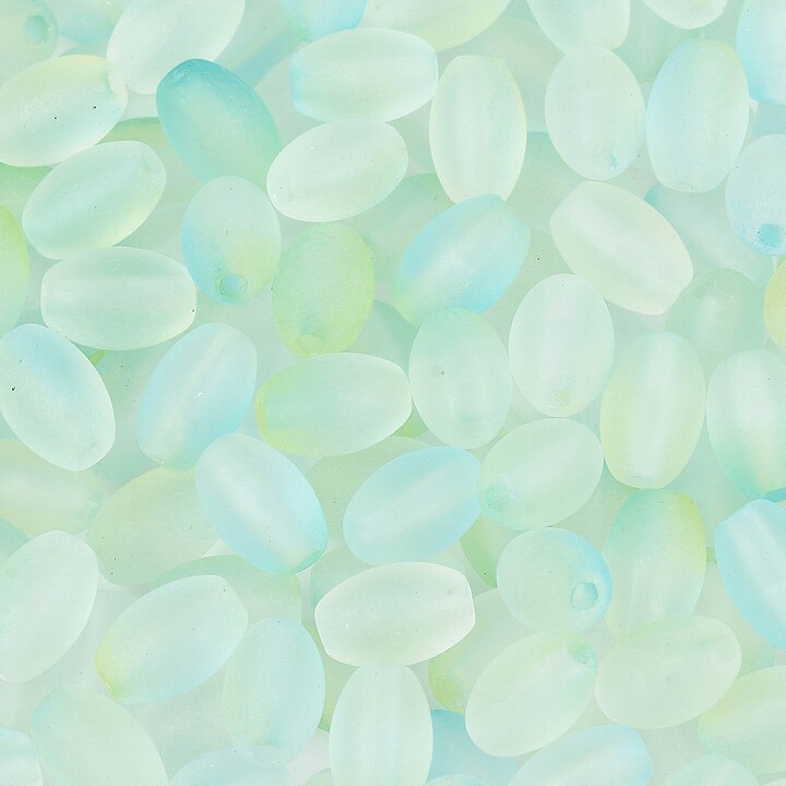 Margele de sticla frosted in doua culori, ovale 6,5x4-4,5mm - aquamarine (10 grame)