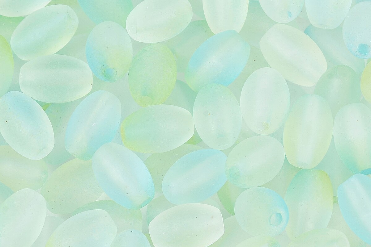 Margele de sticla frosted in doua culori, ovale 6,5x4-4,5mm - aquamarine (10 grame)