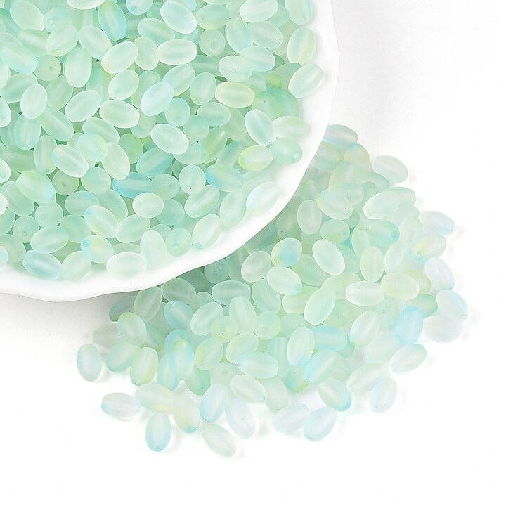 Margele de sticla frosted in doua culori, ovale 6,5x4-4,5mm - aquamarine (10 grame)