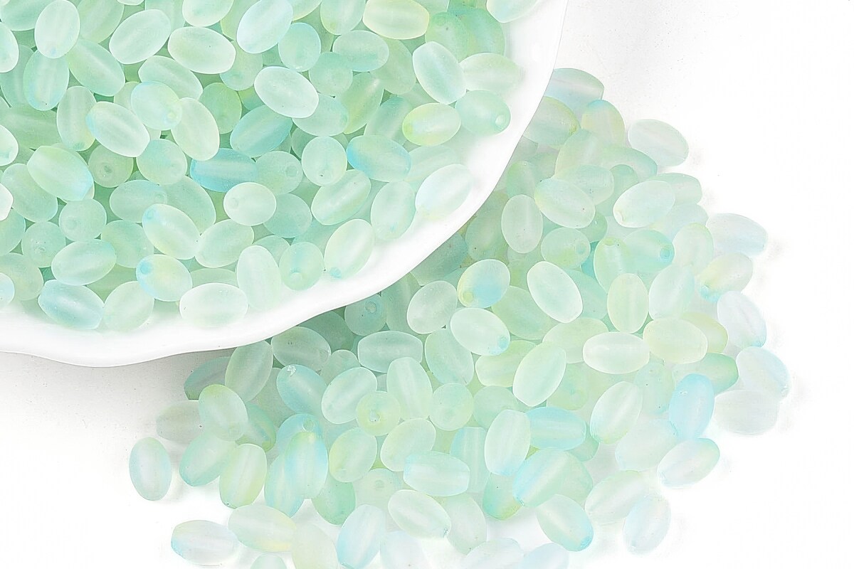 Margele de sticla frosted in doua culori, ovale 6,5x4-4,5mm - aquamarine (10 grame)