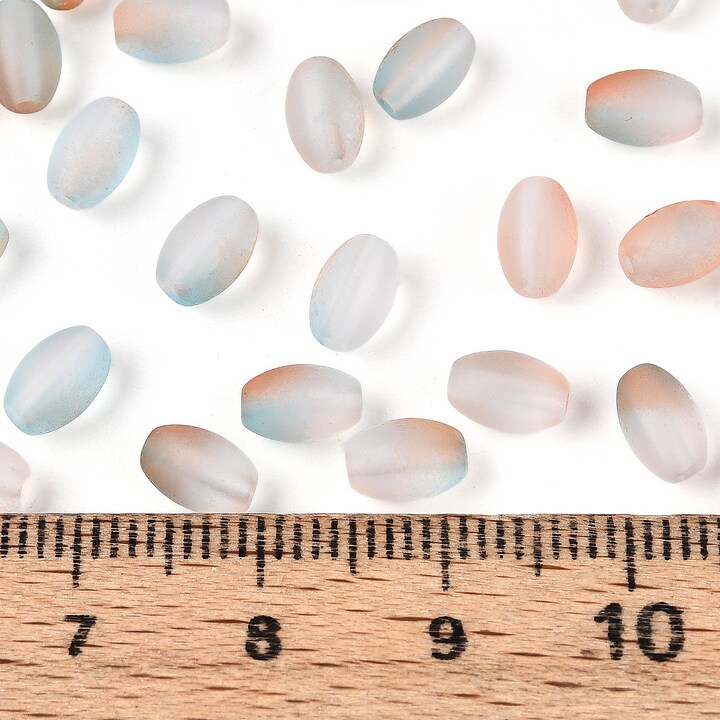 Margele de sticla frosted in doua culori, ovale 6,5x4-4,5mm - maro gri (10 grame)