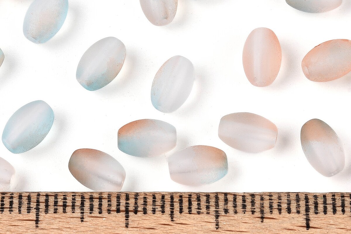 Margele de sticla frosted in doua culori, ovale 6,5x4-4,5mm - maro gri (10 grame)