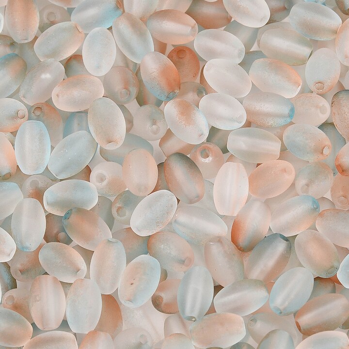 Margele de sticla frosted in doua culori, ovale 6,5x4-4,5mm - maro gri (10 grame)