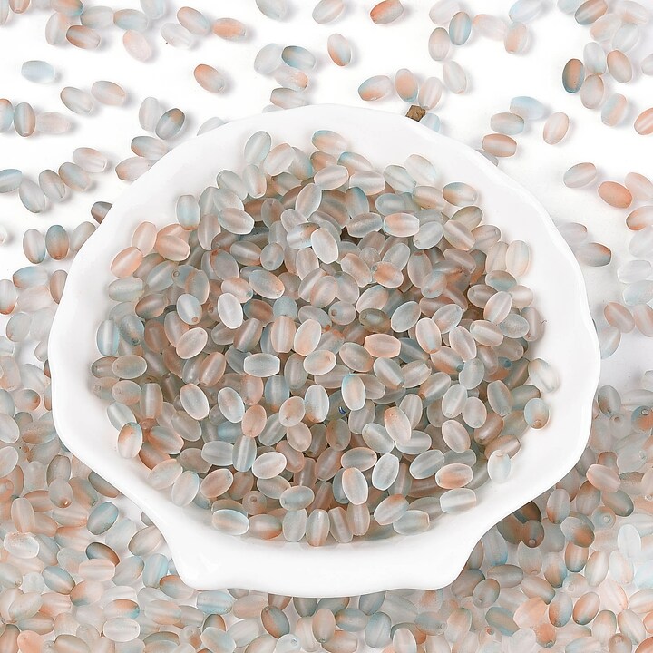 Margele de sticla frosted in doua culori, ovale 6,5x4-4,5mm - maro gri (10 grame)