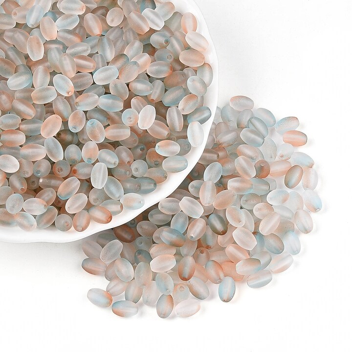 Margele de sticla frosted in doua culori, ovale 6,5x4-4,5mm - maro gri (10 grame)