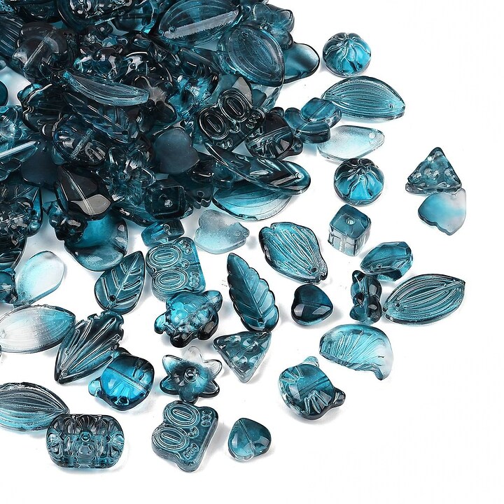 Margele de sticla gradient forme mixte 8-23x8-20mm - turcoaz inchis (50 grame)