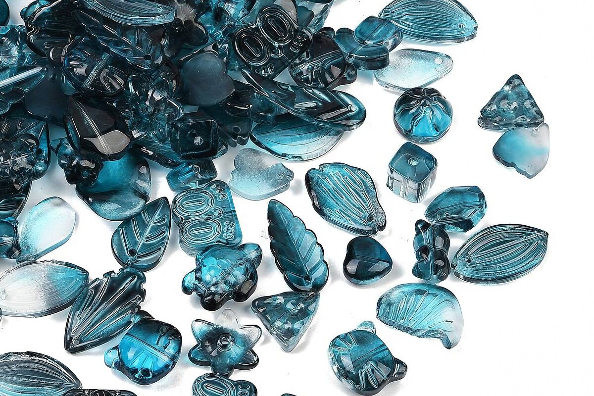 Margele de sticla gradient forme mixte 8-23x8-20mm - turcoaz inchis (50 grame)