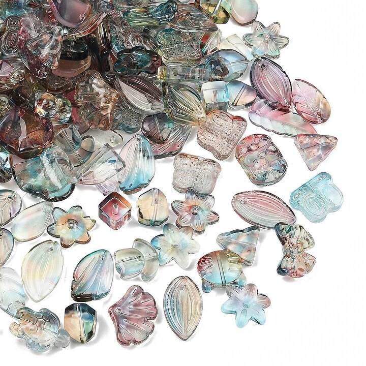 Margele de sticla gradient forme mixte 8-23x8-20mm - turcoaz mov (50 grame)