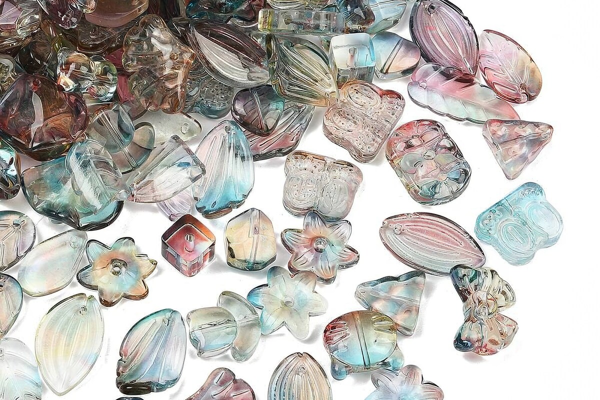Margele de sticla gradient forme mixte 8-23x8-20mm - turcoaz mov (50 grame)