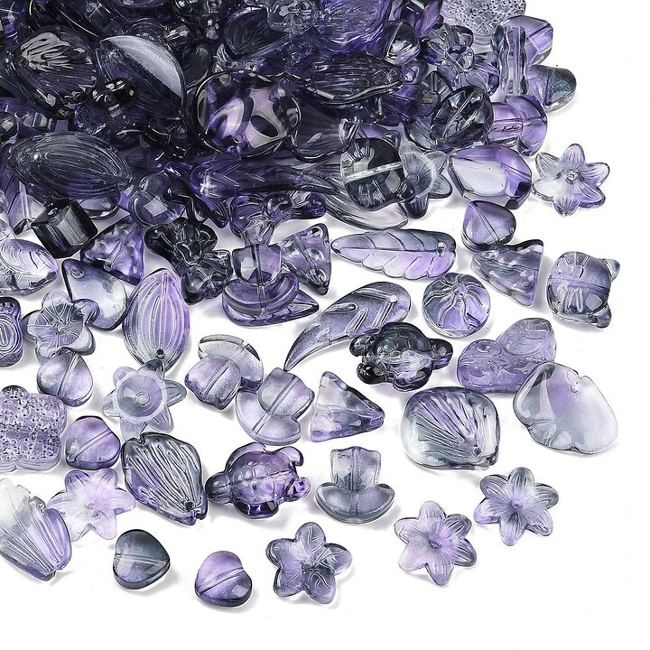 Margele de sticla gradient forme mixte 8-23x8-20mm - mov (50 grame)