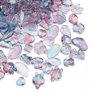 Margele de sticla gradient forme mixte 8-23x8-20mm - albastru roz (50 grame)