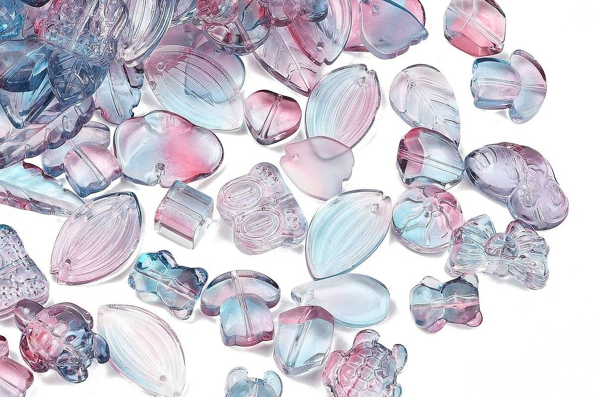 Margele de sticla gradient forme mixte 8-23x8-20mm - albastru roz (50 grame)