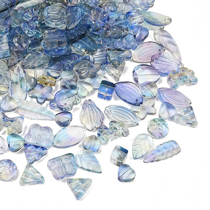 Margele de sticla gradient forme mixte 8-23x8-20mm - albastru mov (50 grame)