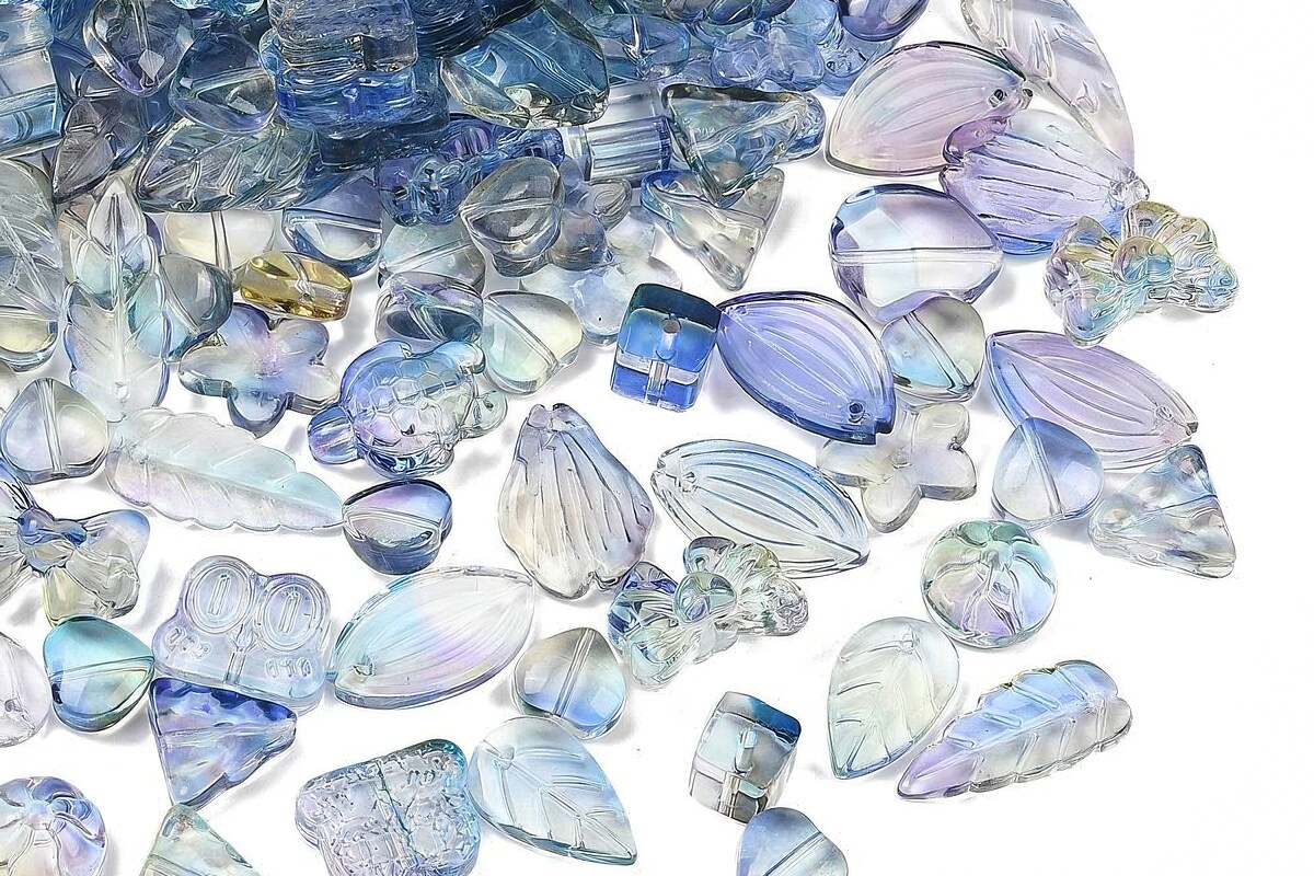 Margele de sticla gradient forme mixte 8-23x8-20mm - albastru mov (50 grame)