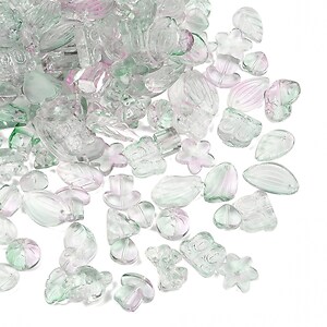 Margele de sticla gradient forme mixte 8-23x8-20mm - verde roz (50 grame)