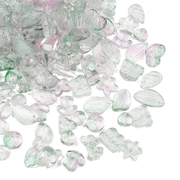 Margele de sticla gradient forme mixte 8-23x8-20mm - verde roz (50 grame)