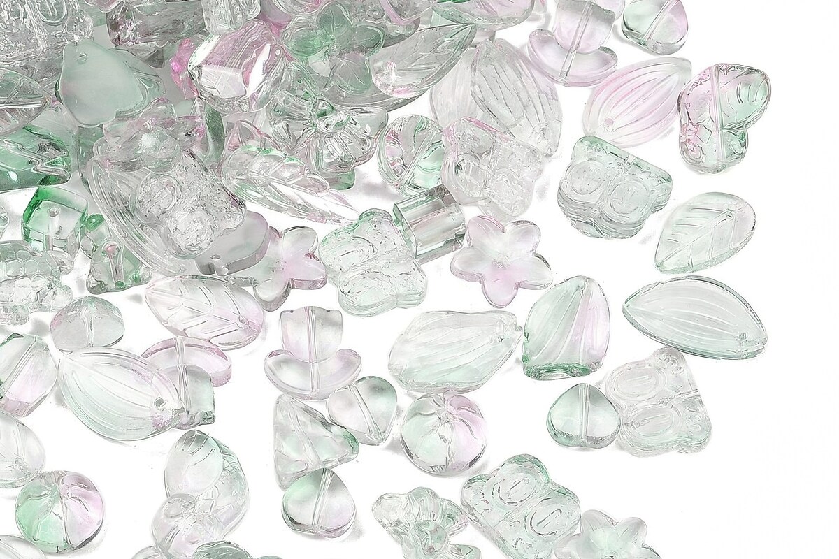 Margele de sticla gradient forme mixte 8-23x8-20mm - verde roz (50 grame)