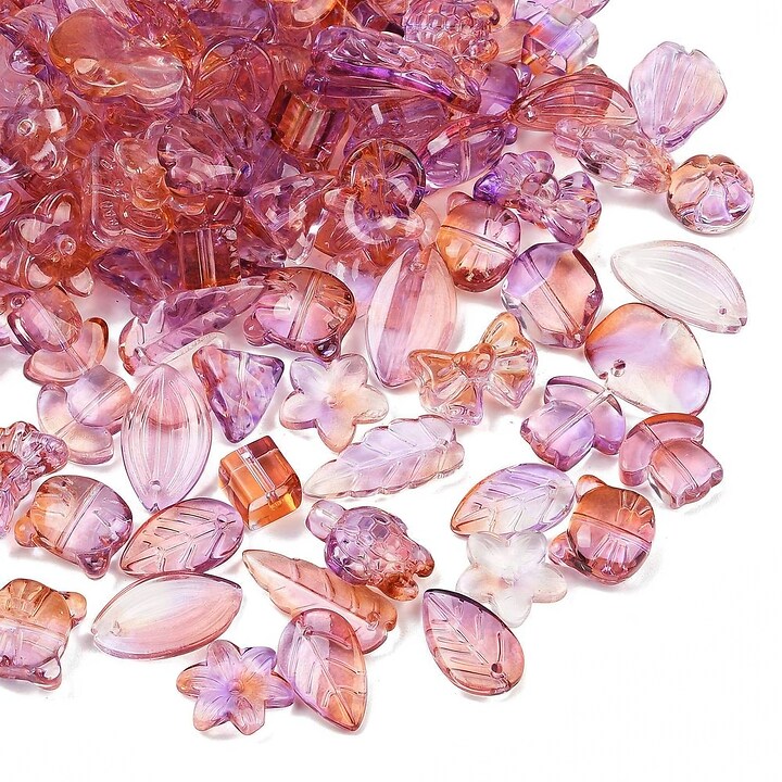 Margele de sticla gradient forme mixte 8-23x8-20mm - roz corai (50 grame)