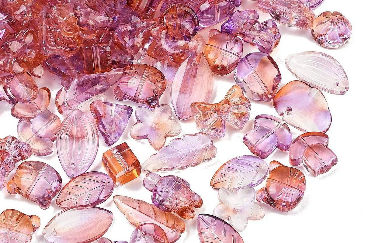 Margele de sticla gradient forme mixte 8-23x8-20mm - roz corai (50 grame)
