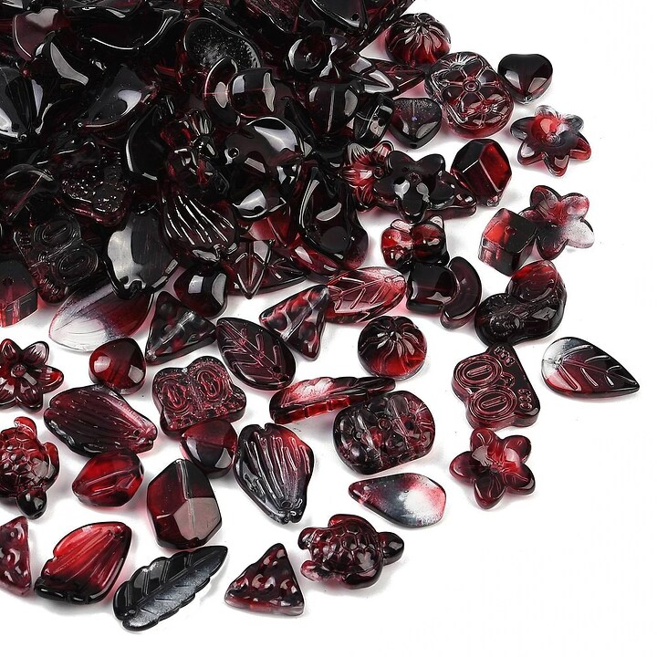 Margele de sticla gradient forme mixte 8-23x8-20mm - grena (50 grame)