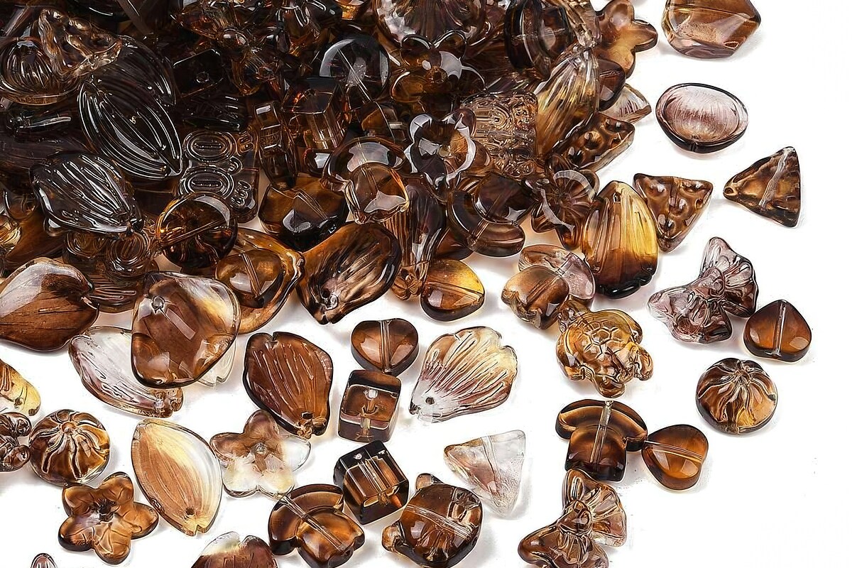 Margele de sticla gradient forme mixte 8-23x8-20mm - maro (50 grame)