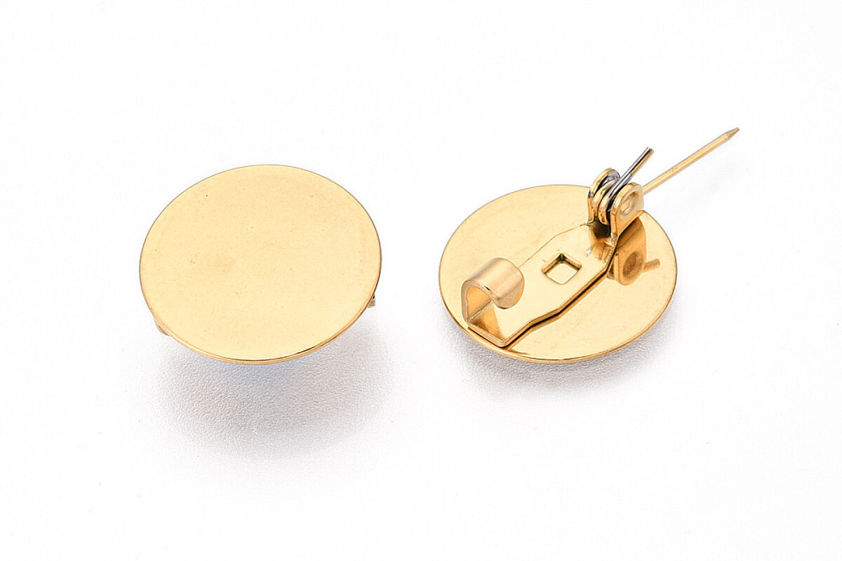Baza brosa otel inoxidabil 304 auriu cu platou pentru cabochon 15mm