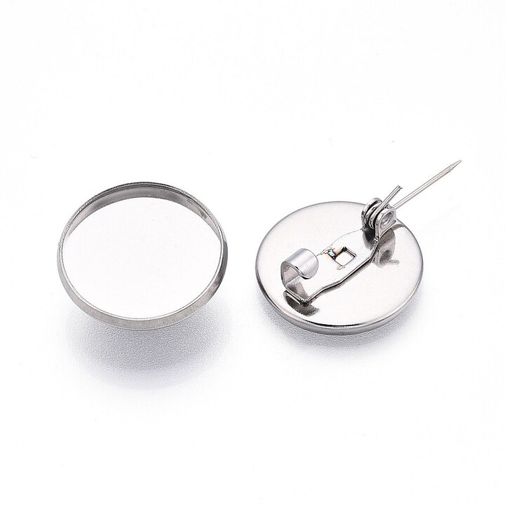 Baza brosa otel inoxidabil 304 cu platou pentru cabochon 17,5mm
