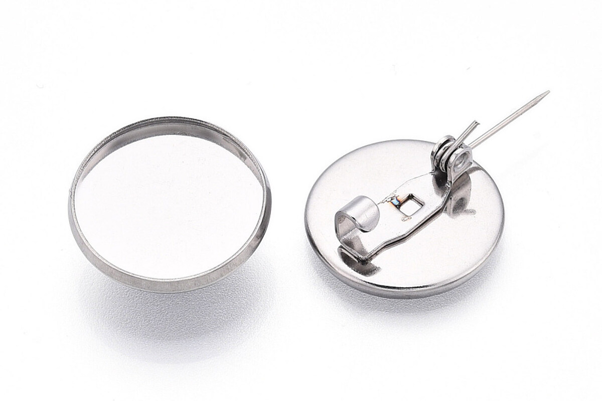 Baza brosa otel inoxidabil 304 cu platou pentru cabochon 17,5mm