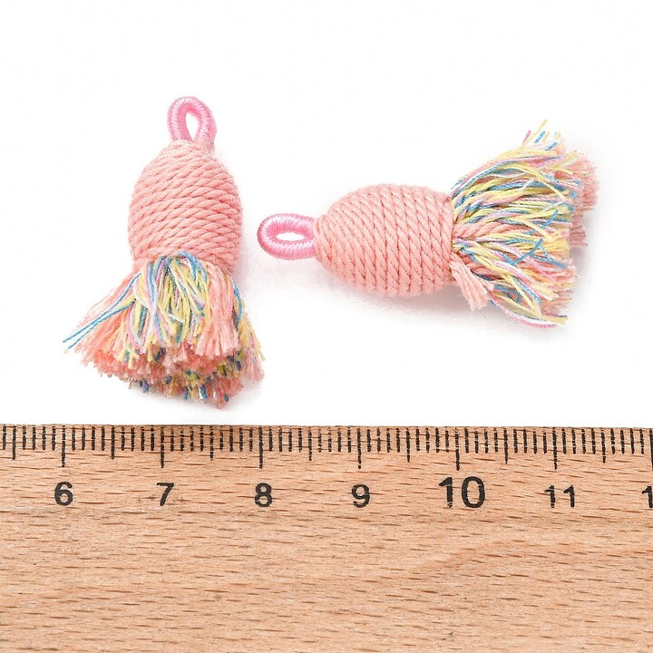 Ciucure mare din bumbac si polyester 32-37x11-12mm - roz multicolor