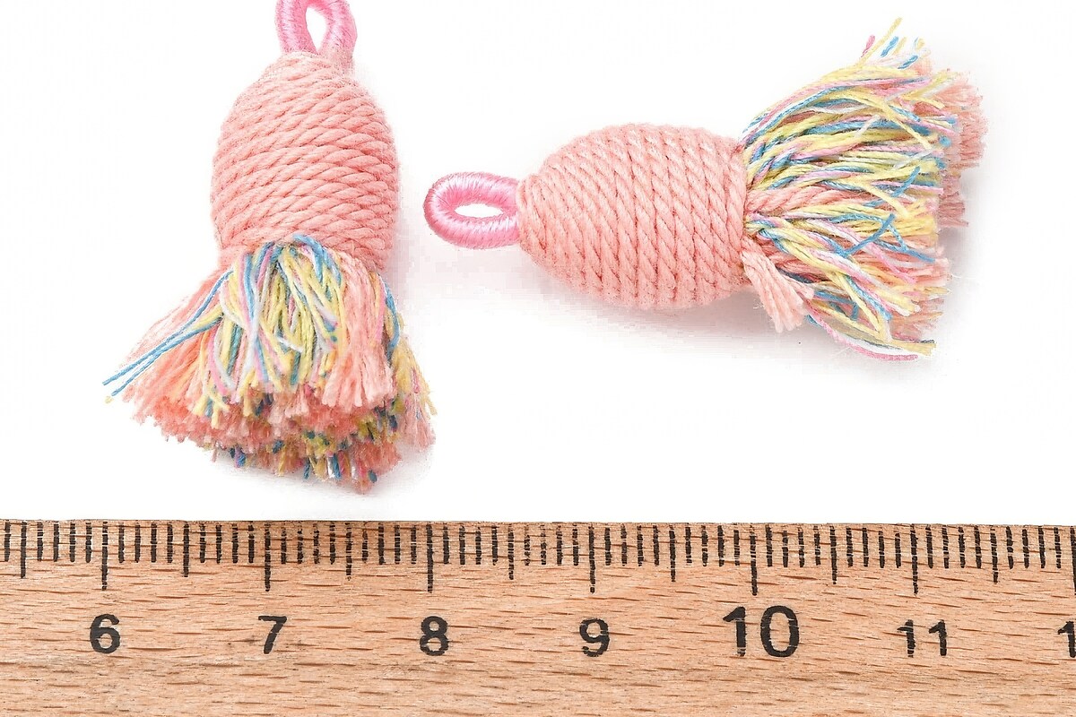 Ciucure mare din bumbac si polyester 32-37x11-12mm - roz multicolor