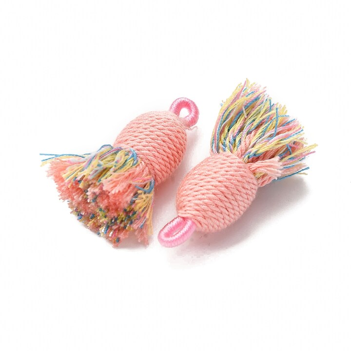 Ciucure mare din bumbac si polyester 32-37x11-12mm - roz multicolor