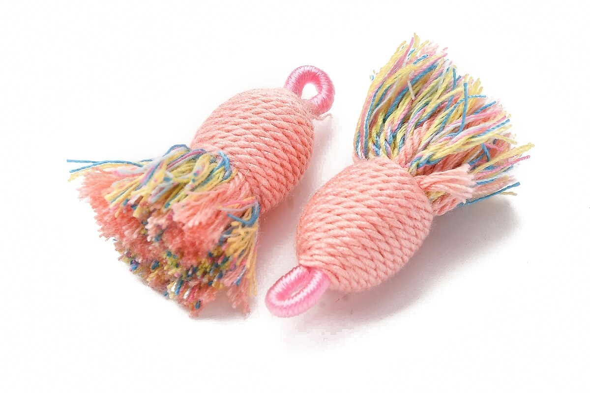 Ciucure mare din bumbac si polyester 32-37x11-12mm - roz multicolor
